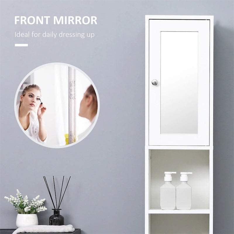 Meuble de rangement haut de salle de bain avec miroir, colonne de rangement autoportante