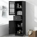 Meuble de salle de bain haut, Meuble de rangement autoportant avec tiroir et portes, Panneau MDF, Porte en acrylique, Étagère réglable, Noir