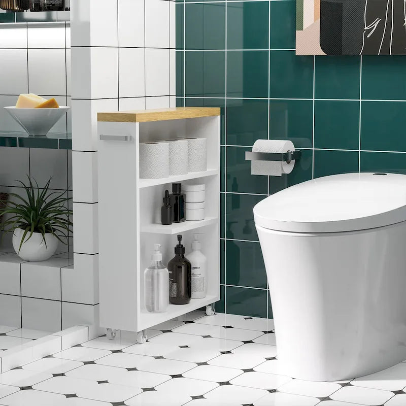 Meuble de salle de bain à roulettes, organisateur de rangement pour chambre, salon, blanc