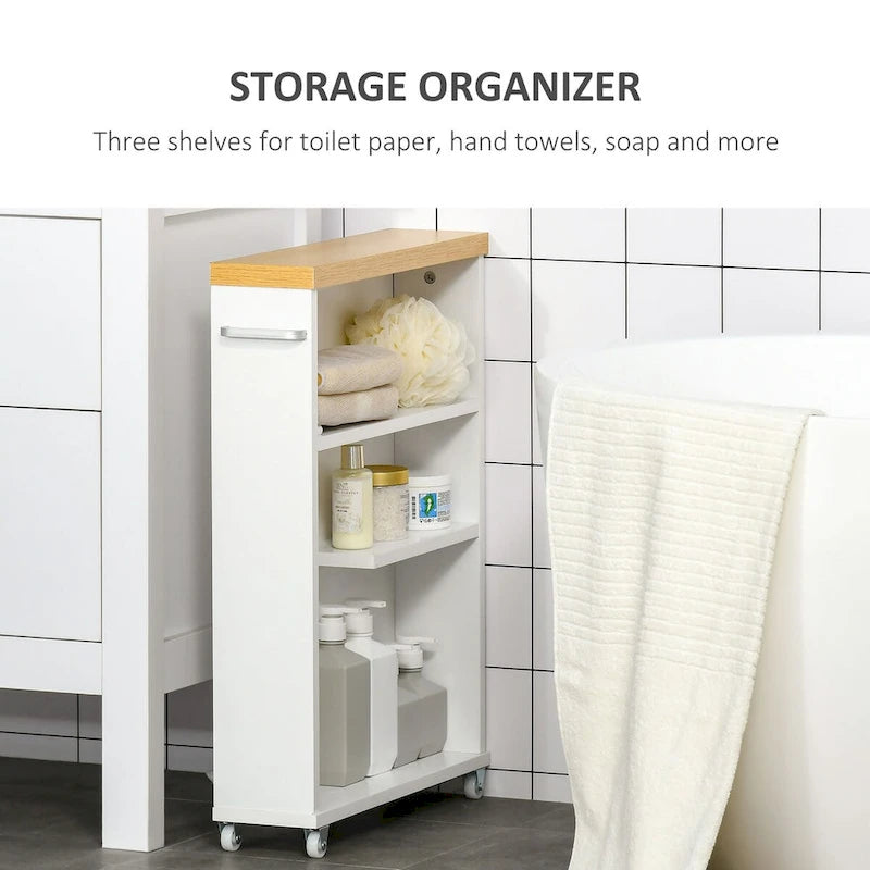 Meuble de salle de bain à roulettes, organisateur de rangement pour chambre, salon, blanc