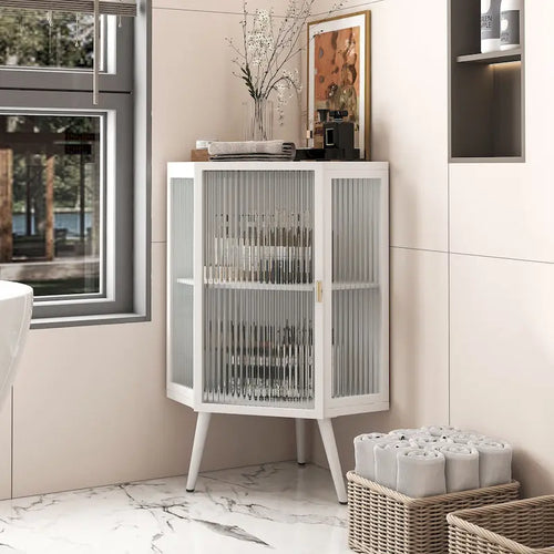 22.25 in. W x 16.54 in. D x 31.5 in. H Floor Coner Linen Cabinet with Tempered Glass Door