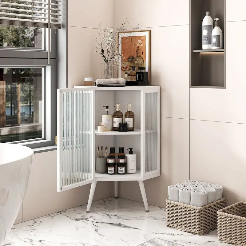 Meuble d'appoint de salle de bain d'angle avec porte en verre trempé 22.25 po l. x 16.54 po P x 31.5 po H