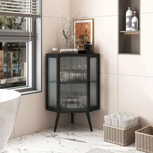 Meuble d'appoint de salle de bain d'angle avec porte en verre trempé 22.25 po l. x 16.54 po P x 31.5 po H