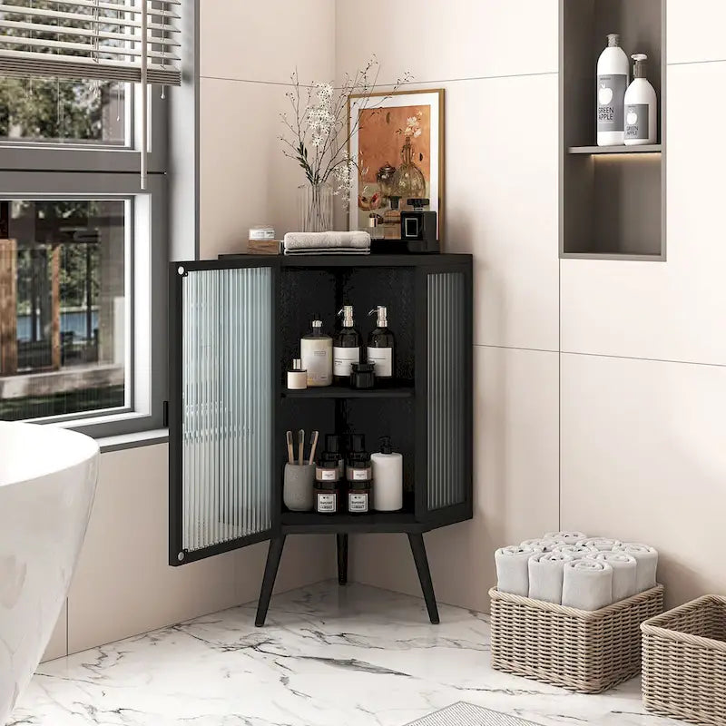 Meuble d'appoint de salle de bain d'angle avec porte en verre trempé 22.25 po l. x 16.54 po P x 31.5 po H