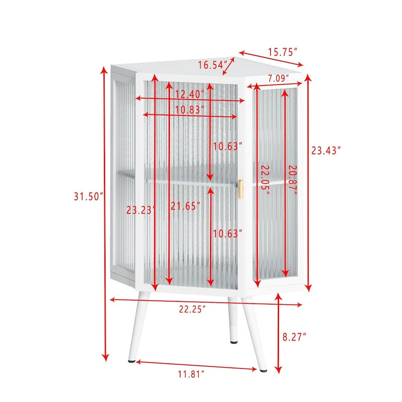 Meuble d'appoint de salle de bain d'angle avec porte en verre trempé 22.25 po l. x 16.54 po P x 31.5 po H