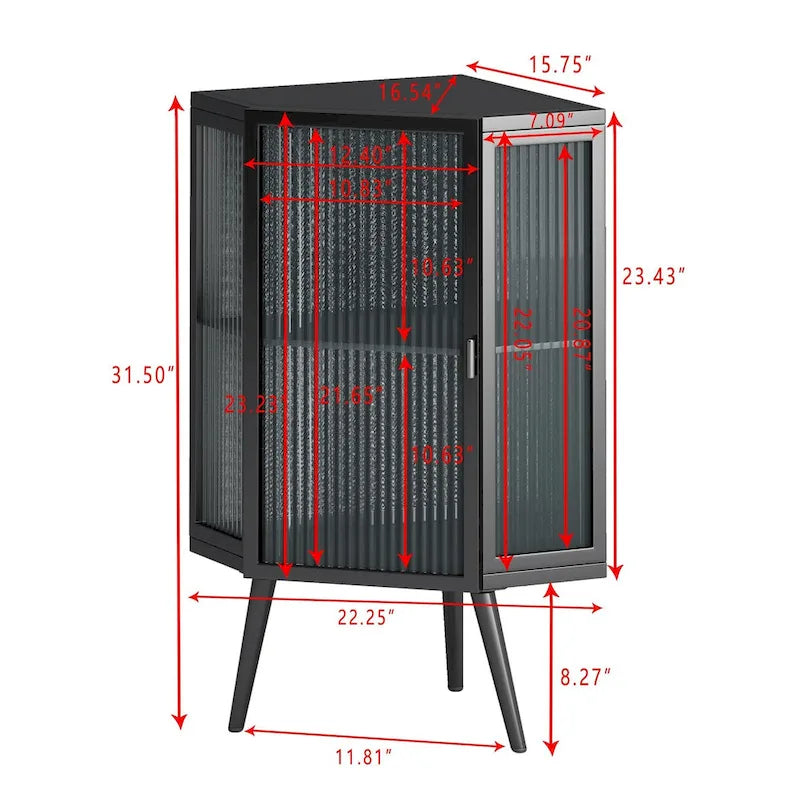 Meuble d'appoint de salle de bain d'angle avec porte en verre trempé 22.25 po l. x 16.54 po P x 31.5 po H