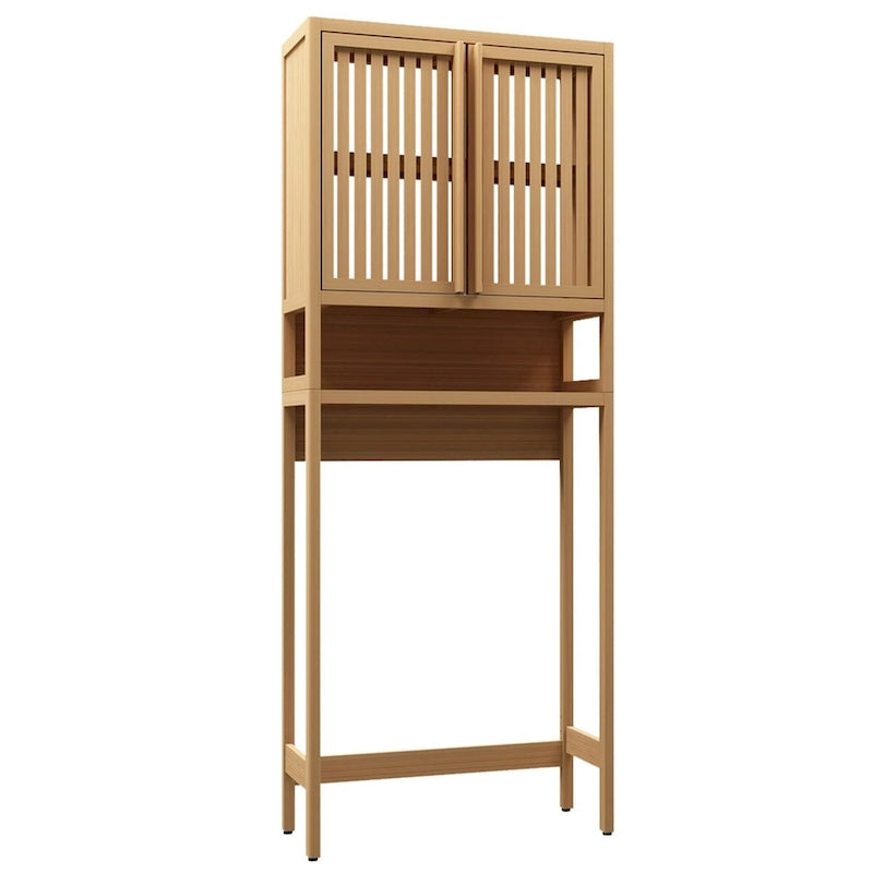 65 Tall Neutral Over-The-Toilet Bathroom Cabinet with Shelf and Two Doors