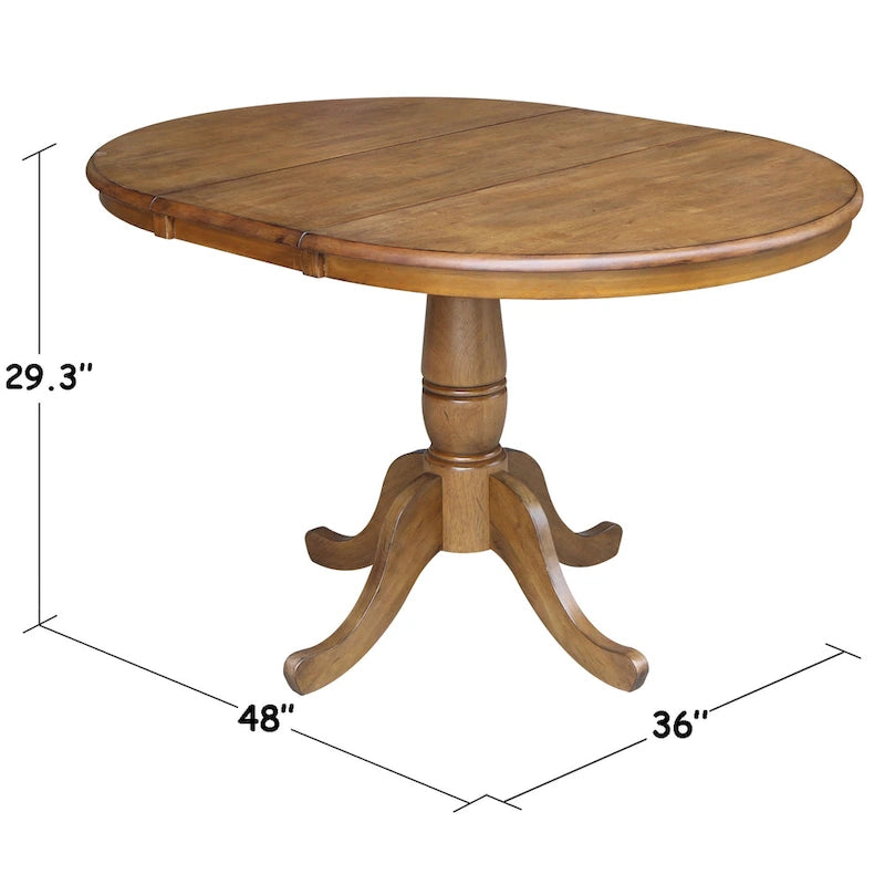 36 Round Pedestal Table with 12 Leaf in Pecan