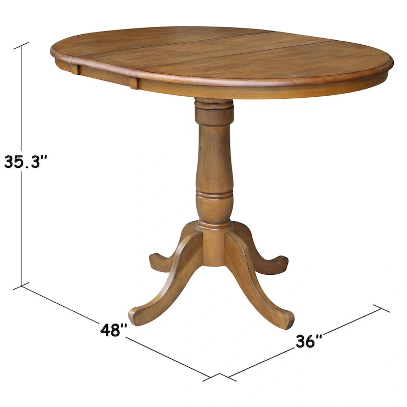 36 Round Pedestal Table with 12 Leaf in Pecan