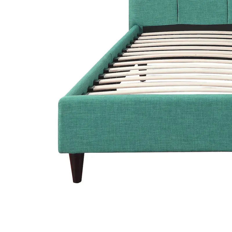 Modern Upholstered Square Stitched Platform Bed with Wooden Slats