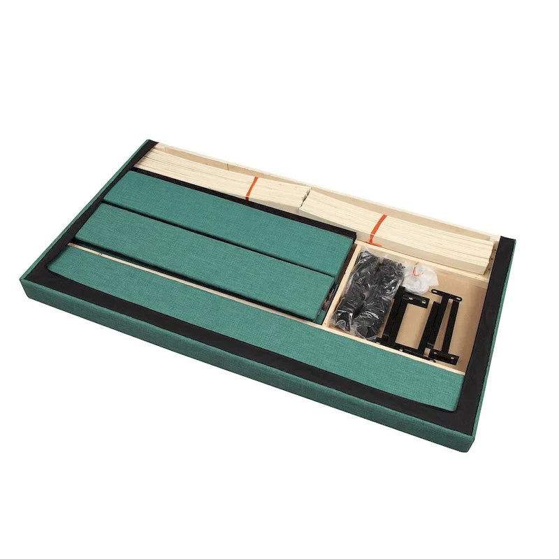 Modern Upholstered Square Stitched Platform Bed with Wooden Slats