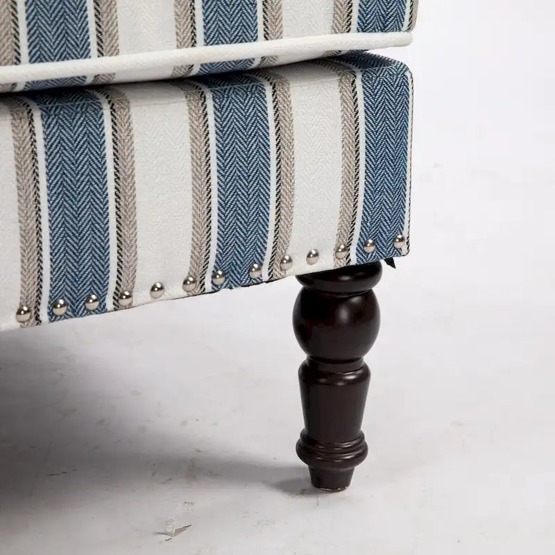 Linen Armchair with Blue and White Striped