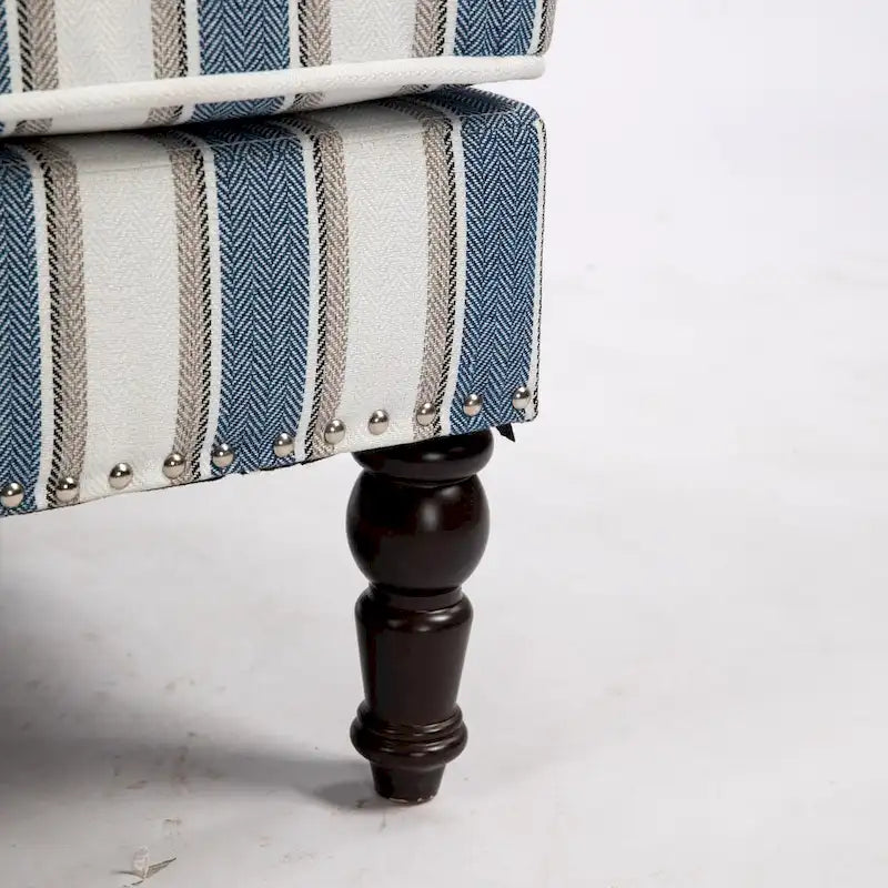 Linen Armchair with Blue and White Striped