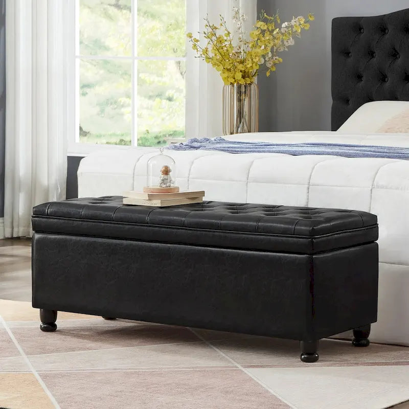 Upholstered tufted button storage bench