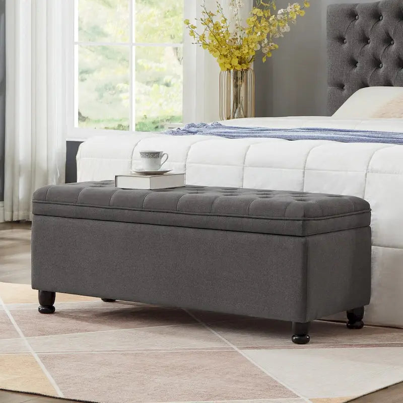Upholstered tufted button storage bench