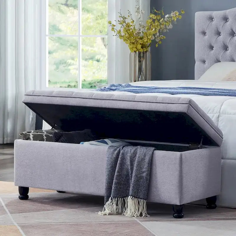 Upholstered tufted button storage bench