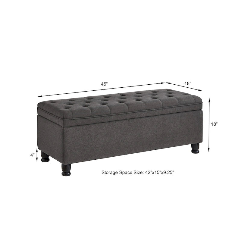 Upholstered tufted button storage bench