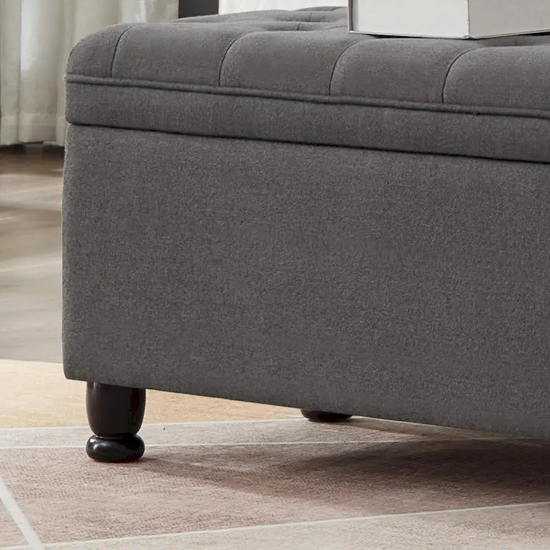 Upholstered tufted button storage bench