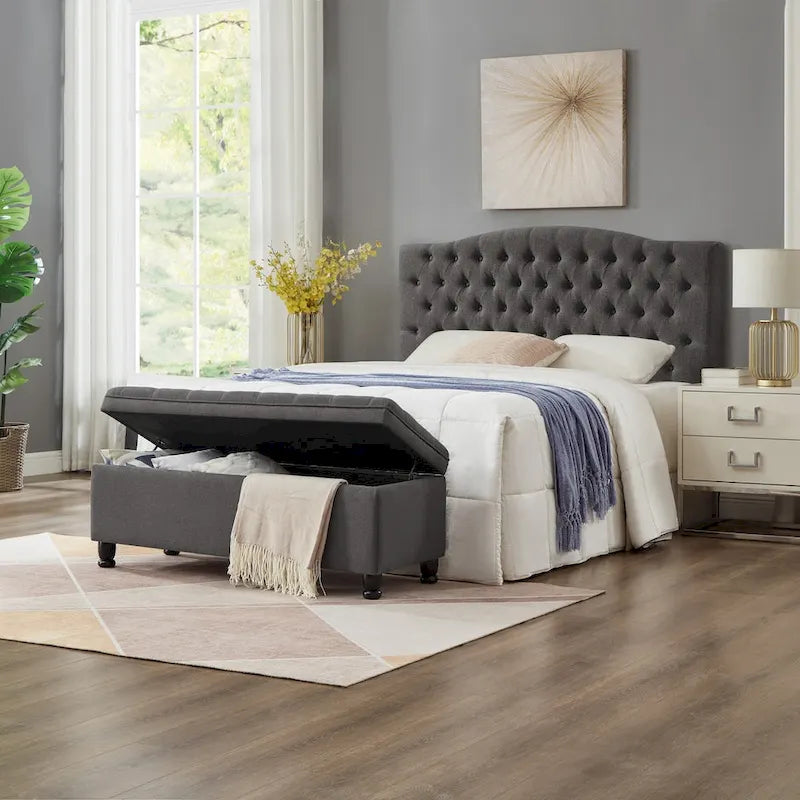 Upholstered tufted button storage bench