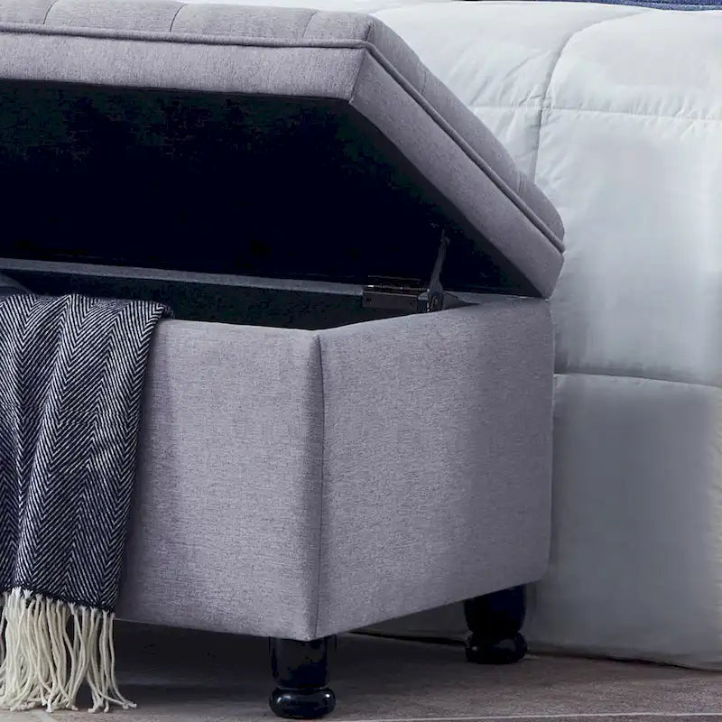 Upholstered tufted button storage bench