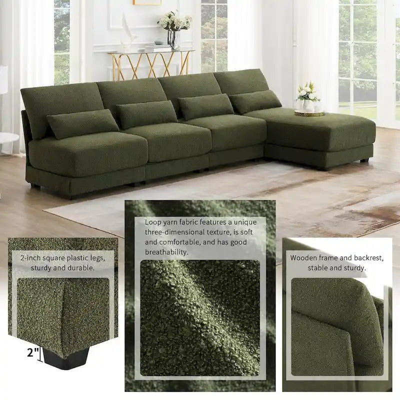 L-shaped Fabric Sectional Sofa with Reversible Chaise