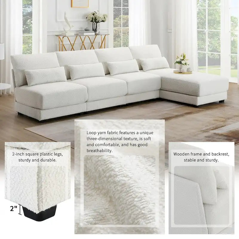 L-shaped Fabric Sectional Sofa with Reversible Chaise