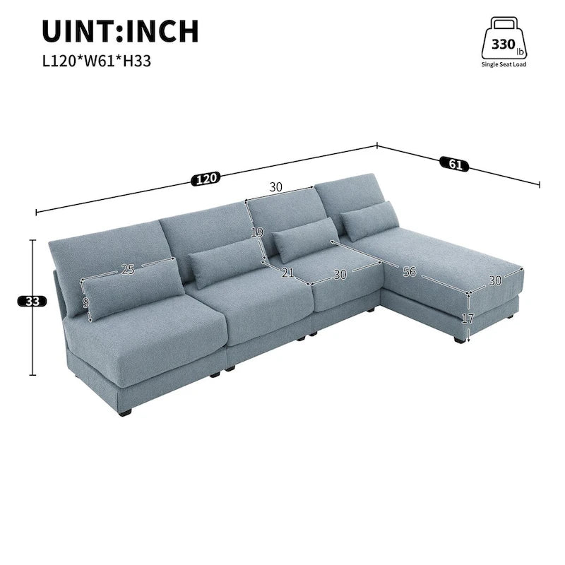L-shaped Fabric Sectional Sofa with Reversible Chaise
