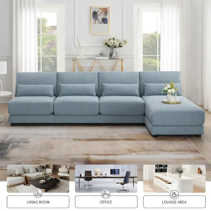 L-shaped Fabric Sectional Sofa with Reversible Chaise