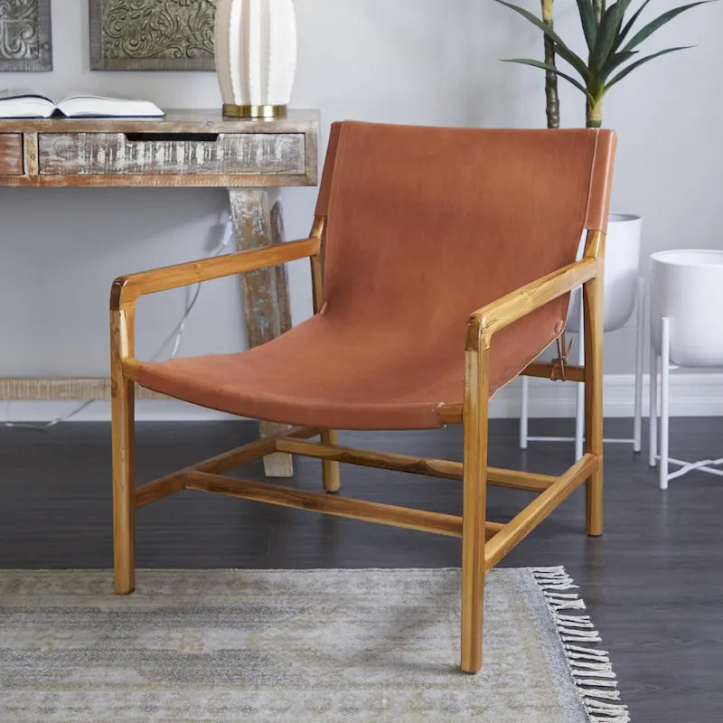 Leather Living Room Accent Chair with Armrests - Brown or Black - Roche River Decor