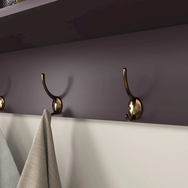 Porte-manteau mural Espresso avec 4 patères doubles et étagère de rangement en bois pour salon