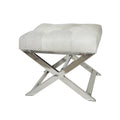 Banc capitonné en cuir avec piètement diagonal argenté - Gris