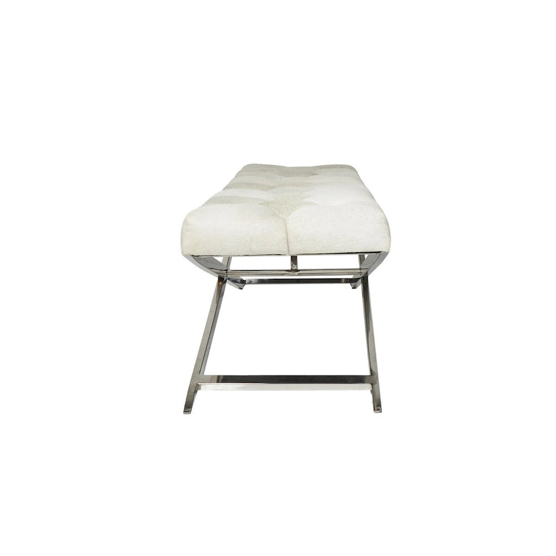 Banc capitonné en cuir avec piètement diagonal argenté - Gris
