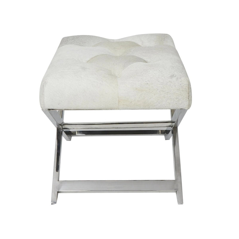 Banc capitonné en cuir avec piètement diagonal argenté - Gris
