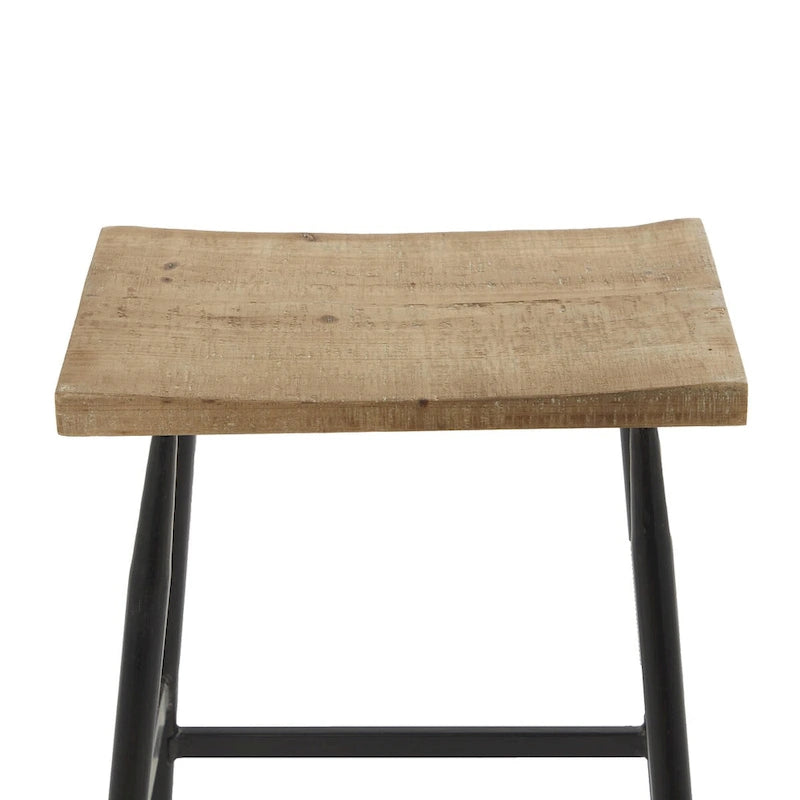 Metal Counter Stool with Brown Wood Top - Black - Roche River Decor